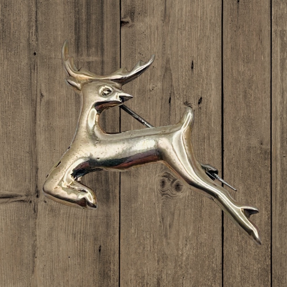 Vintage Mexico Silver Deer Brooch Dainty Estate Piece